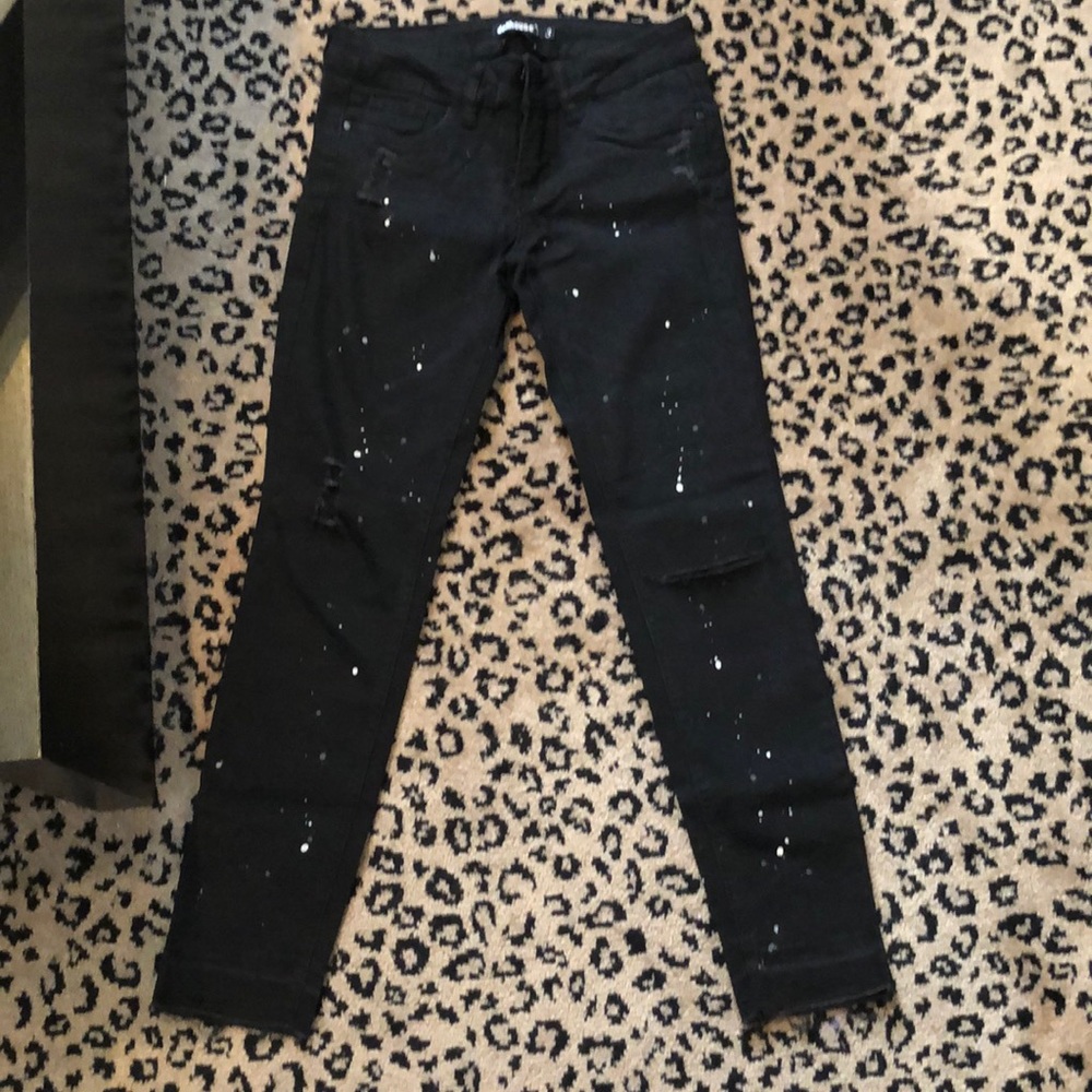 Splatter Painted Black Skinny Jeans